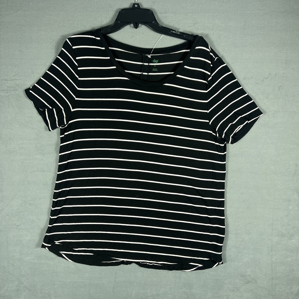 Dip Women's‎ Black White Striped Short Sleeve Scoop Neck T-Shirt Size L Casual
